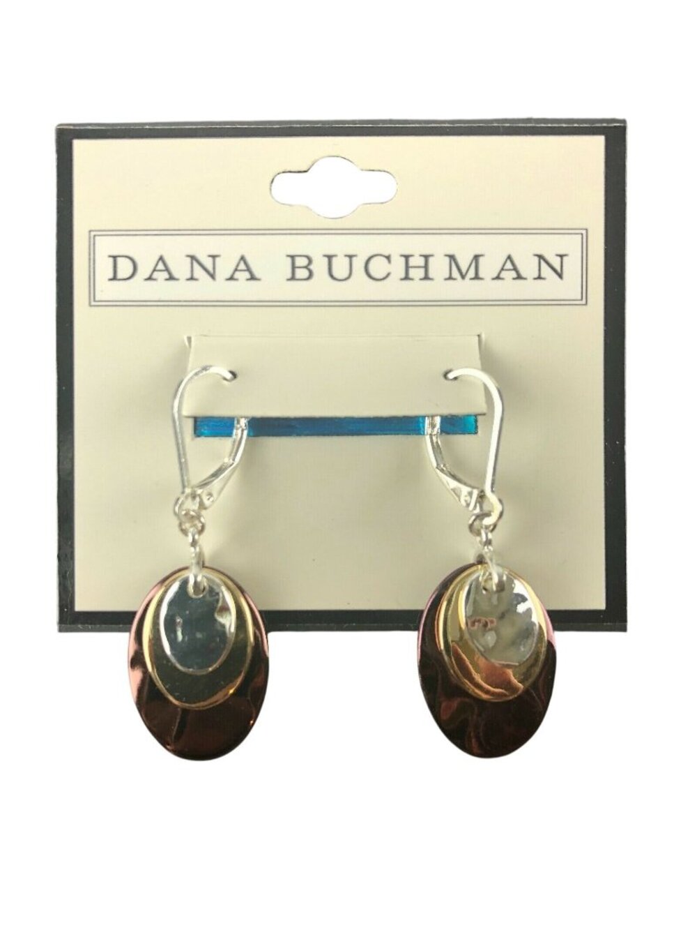 Dana Buchman Earrings Tri-tone Dangles Hammered Discs